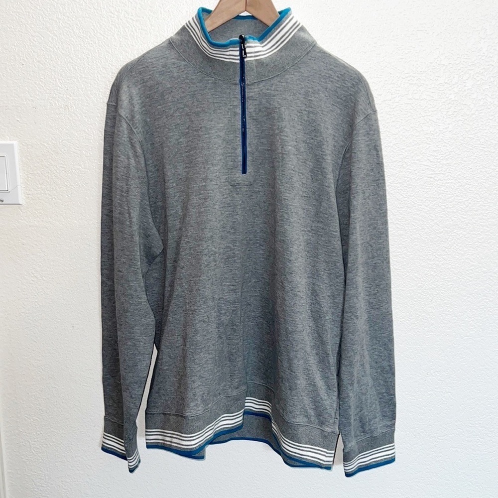 Robert Graham Gray Quarter Zip Men's Long Sleeve Striped Bottom Shirt